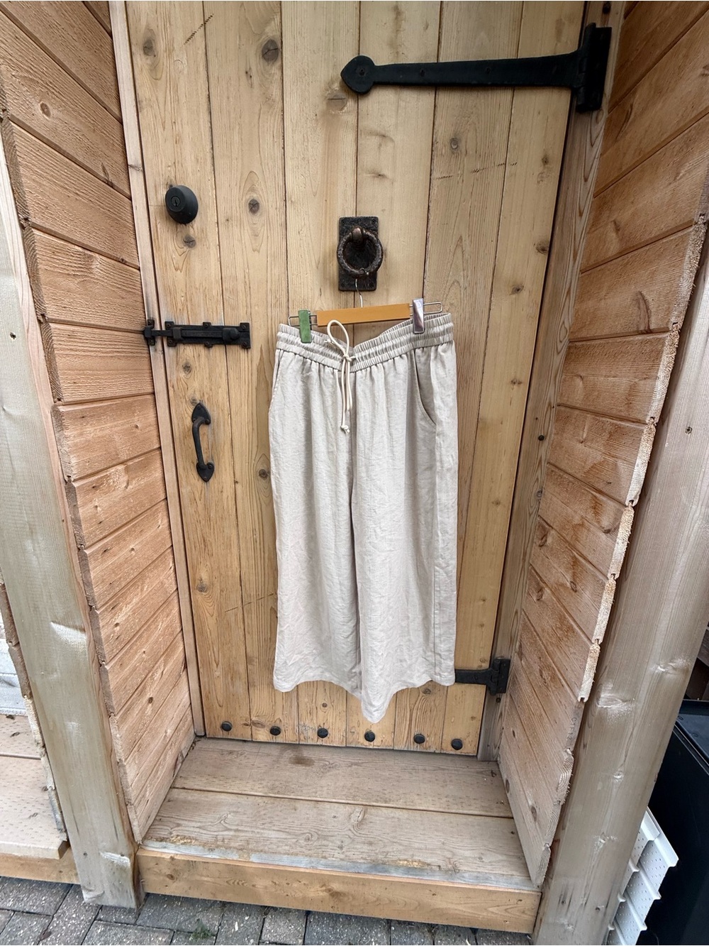 Halara Breezy Wide Leg Drawstring Linen Pants Oatmeal Beige Lounge Size Large - Picture 7 of 7